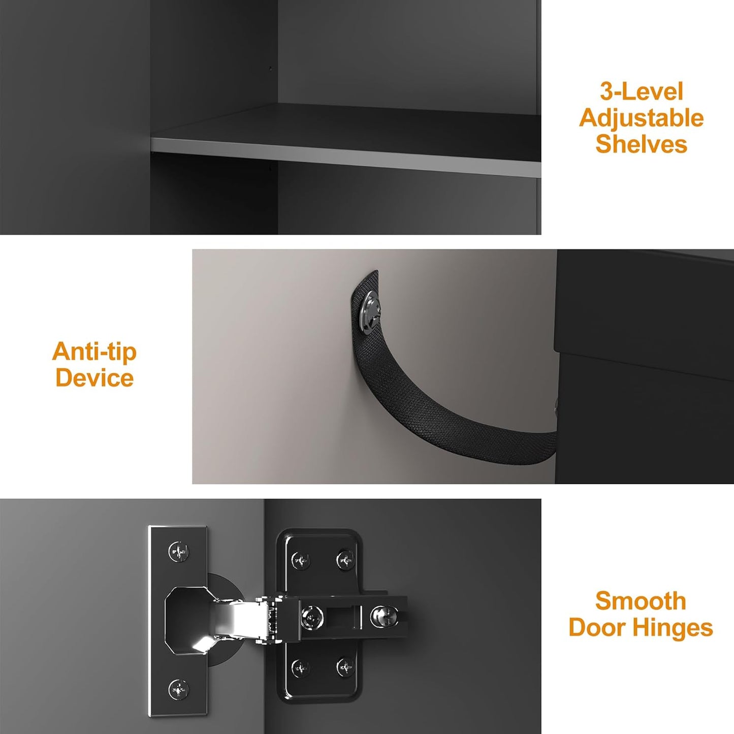 Sideboard Buffet with 4 Doors, Mid-Century Sideboard Cabinet with Adjustable Shelves, Accent Cabinet for Entryway, Living Room, Dining Room, Black