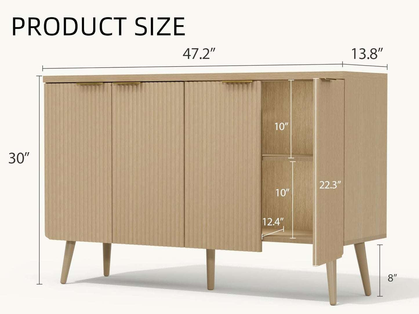 Buffet Cabinet, Sideboard Fluted Cabinet Modern Kitchen Buffet Storage Cabinets with Doors and Shelves, Wood Farmhouse Coffee Bar Station for Entryway & Dining Room & Living Room, Natual Oak