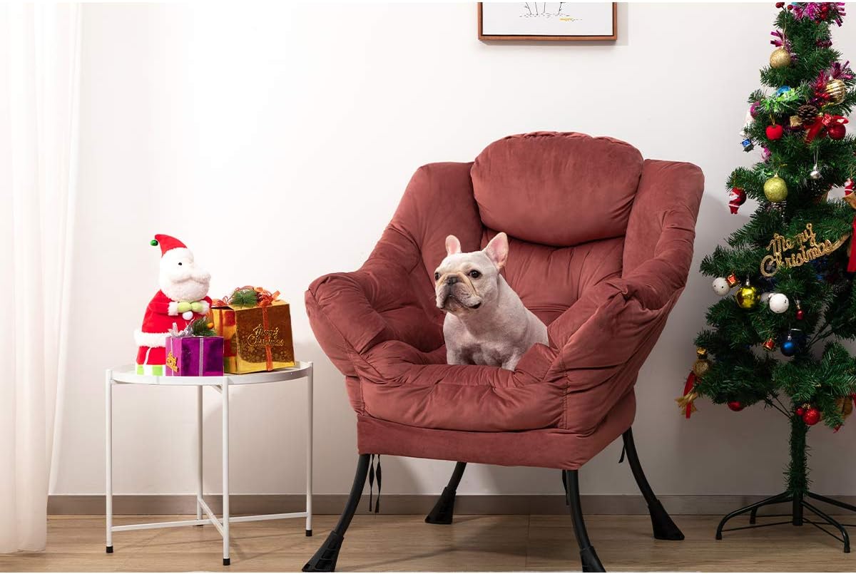 HollyHOME Modern Fabric Large Lazy Chair, Accent Oversized Comfy Reading Chair, Thick Padded Cozy Lounge Chair with Armrest, Steel Frame Leisure Sofa Chair for Living Room, Bedroom, Dorm, Dusty Rose