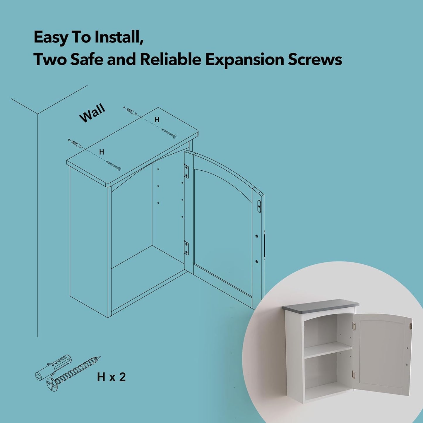 Bathroom Wall Cabinet 15 x 20 Inch Small Wall Cabinets Single Door Over Toilet Medicine Cabinet for Small Bathrooms - Matte White Finish with Gray Top, Soft Close Hinges