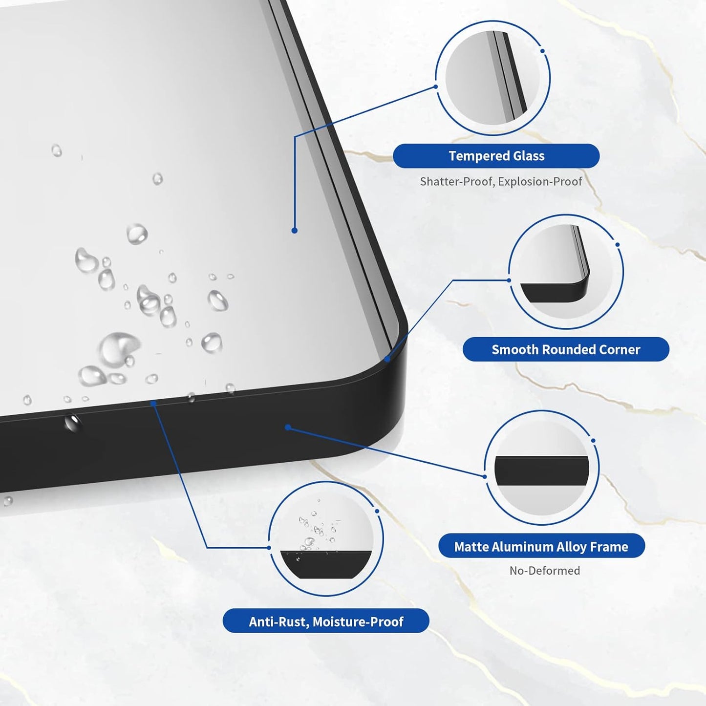 WEER Black Framed Mirror for Bathroom, 40x32 Inch Matte Black Bathroom Vanity Mirror, Rectangular Black Metal Framed Wall Mirror with Tempered Glass, Rounded Corner, Anti-Rust (Horizontal/Vertical)