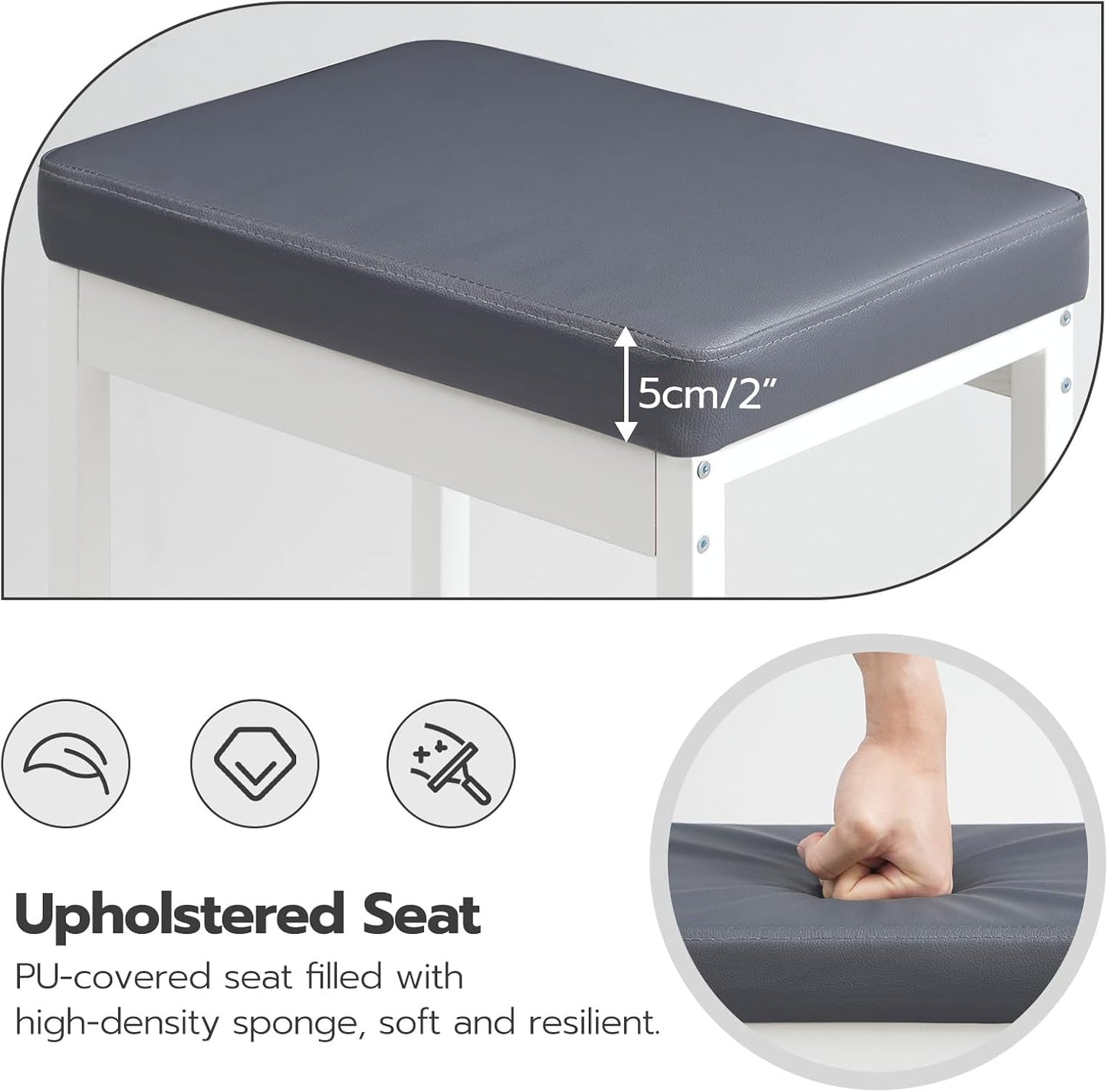 HOOBRO Bar Stools, 24.8-Inch Height Stools, Breakfast Bar Stools, Kitchen Bar Chairs, 2" Thick Upholstery, for Kitchen, Dining Room, Cafe, Bar Counter, White and Gray WG21BY01