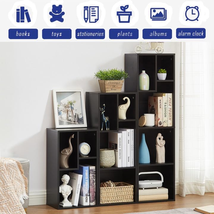 VECELO 5 Cube Modern Bookcases, 3 Tier Bookshelves,31 Inch High Cubby Storage Organizer，Shelf Hight Up to 12.8 Inches Suit for Most Books,Vertical or Horizontal Use Available,Vintage Black