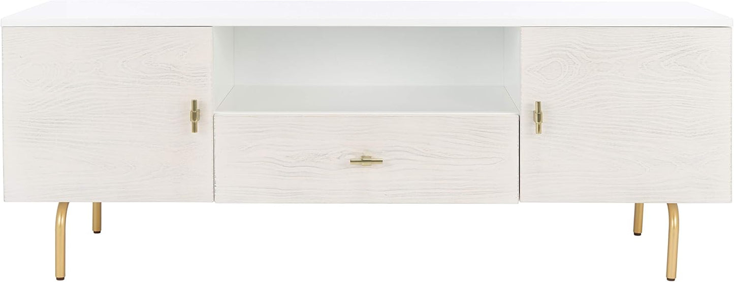 SAFAVIEH Genevieve TV Stand for up to 65" Flatscreen – White & White Washed Finish, Mid-Century Modern Storage Cabinet, Entertainment Media Console (MED5000C)