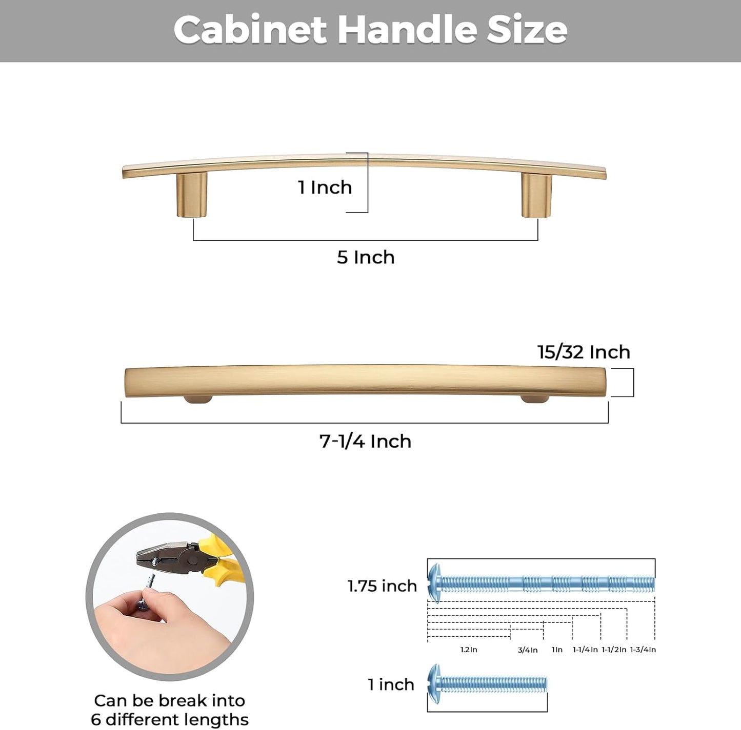 10 Pack Cabinet Handles 5" Hole Center - Curved Cabinet Pulls Champagne Bronze Drawer Pulls for Kitchen Cupboard Solid Handles for Dresser Drawer Arch Closet Hardware