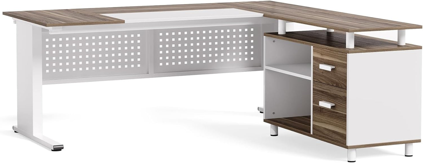 LITTLE TREE Large Computer Desk with File Cabinet, 63 Inch Executive Desk L Shaped Office Desk with Drawers and Storage Shelves, Business Furniture Desk Workstation for Home Office