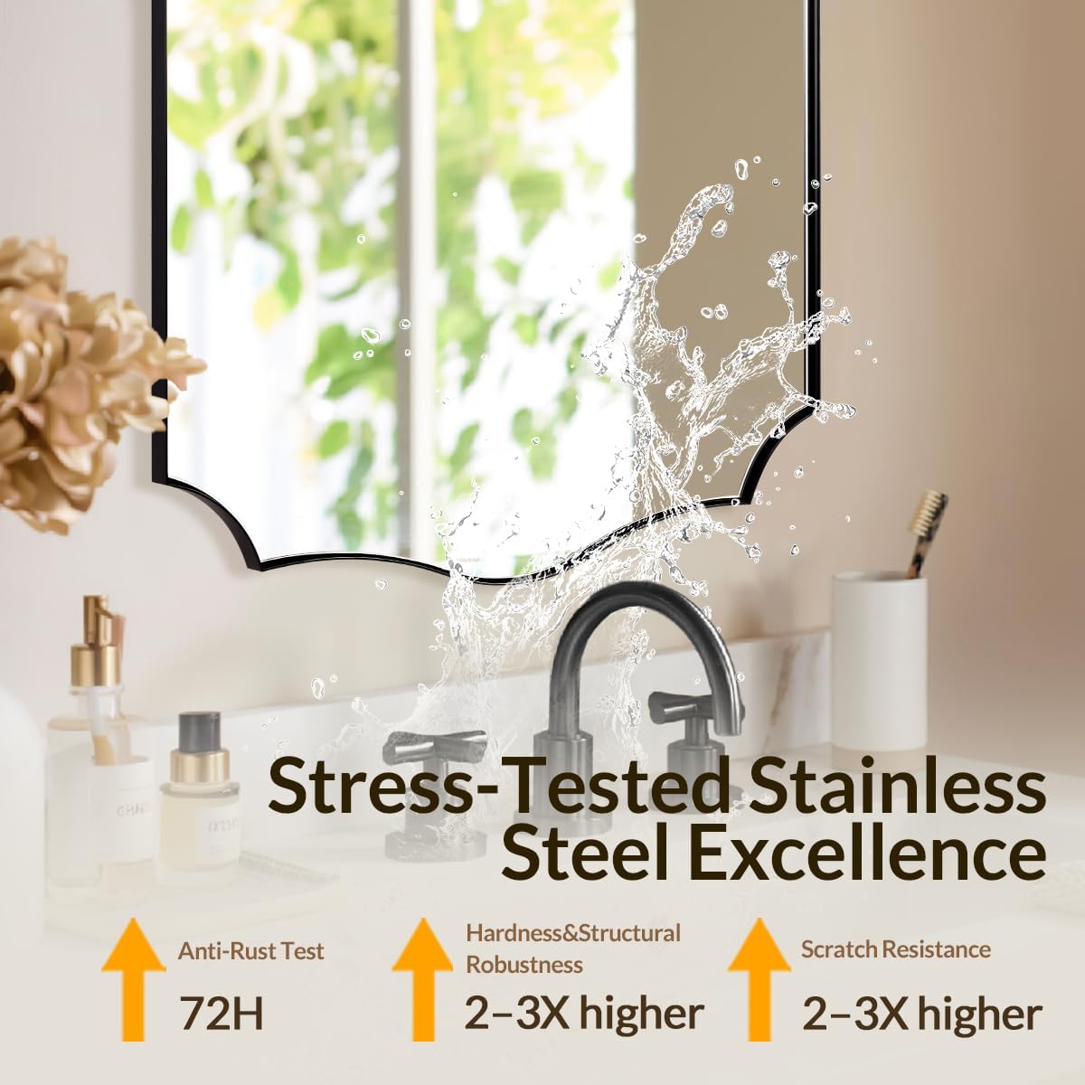 Black Bathroom Mirror, 24x32 Unique Irregular Mirror, Rectangle Mirror with Wavy Edge in Premium Stainless Steel Metal Frame 1" Deep, Wall Mounted Horizontal/Vertical