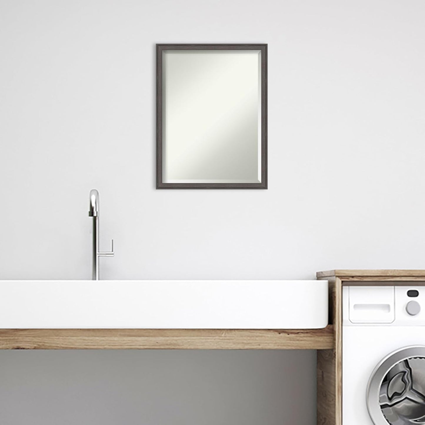 Amanti Art Silver Bathroom Mirror for Over Sink, 26x20 Florence Pewter Rectangle Vanity Mirror, Medium Casual Frame, Hangs Horizonally and Vertically, Bathroom Wall Decor, Beveled Edge from WI, USA