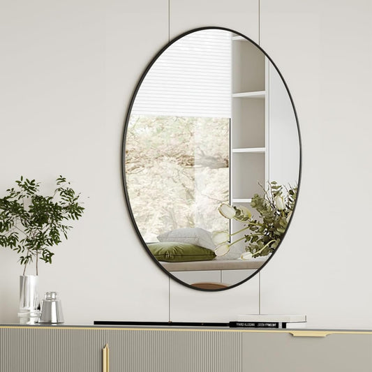 Koonmi Black Oval Bathroom Mirror, 24"x32" Bathroom Vanity Mirror, Oval Mirror for Bedroom Living Room Entryway, Hangs Horizontal or Vertical