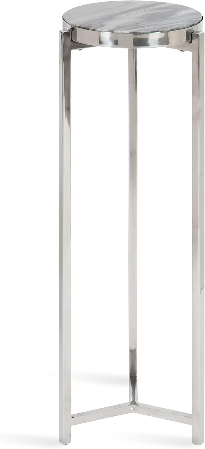 Kate and Laurel Aguilar Modern Drink Table; 9 x 9 x 23; Gray and Silver; Genuine Marble Accent Table for Small Spaces