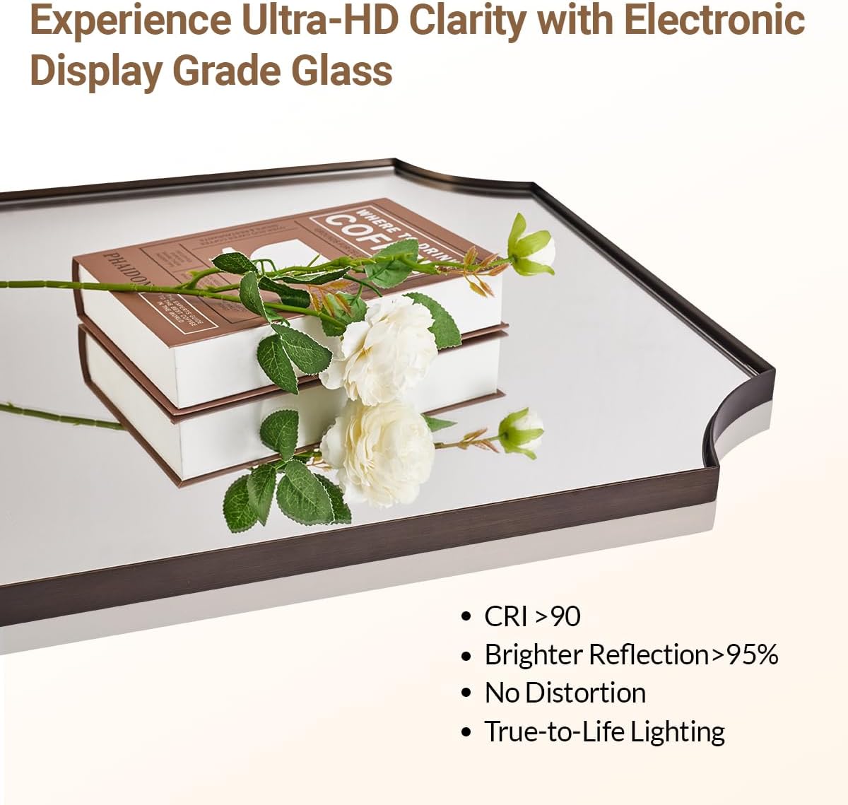 ANDY STAR 30x40 Inch Bathroom Mirror, Brushed Bronze Rectangle Scalloped Mirror, Antique Bronze Mirror with Premium Stainless Steel Metal Frame, Large Wall-Mounted Mirror (Horizontal/Vertical)