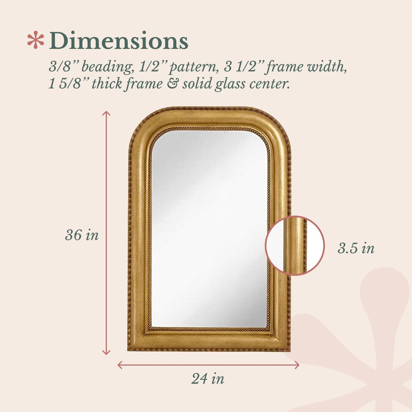 Hamilton Hills 36" x 24" Classic Gold Framed Polished Glass Top Round Corner Mirror - Thick Arched Top Rich Wall Mirror - Vanity for Bathroom Decor, Bedroom, Living Room - Hangs Horizontal or Vertical