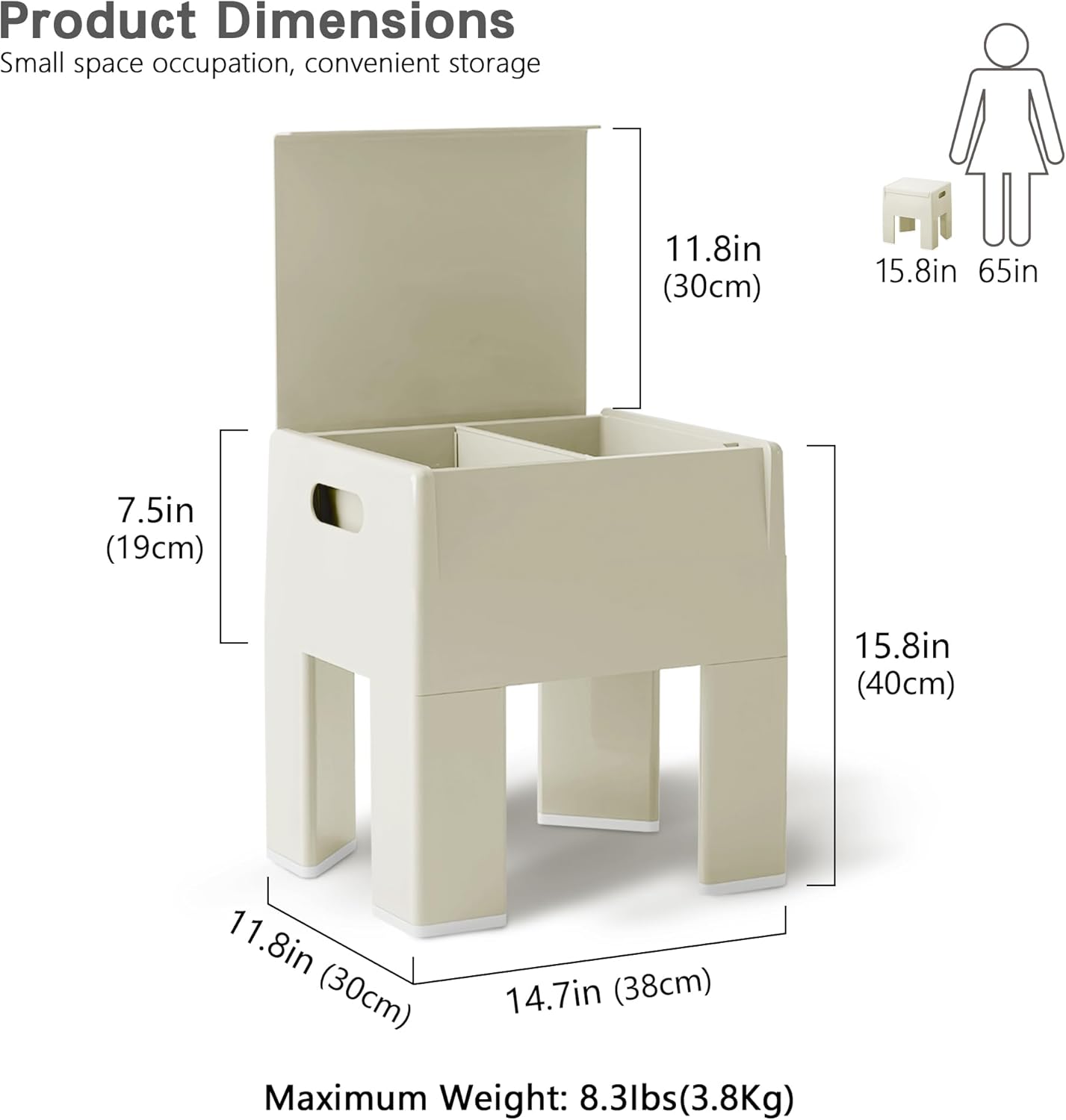 Nightstand Bedside with Storage Space, Multifunctional Colorful Plastic End Table Small Side Table for Bedroom, Dorm and Small Spaces, Easy Assembly(14.7" D x 11.8" W x 15.8" H, White)