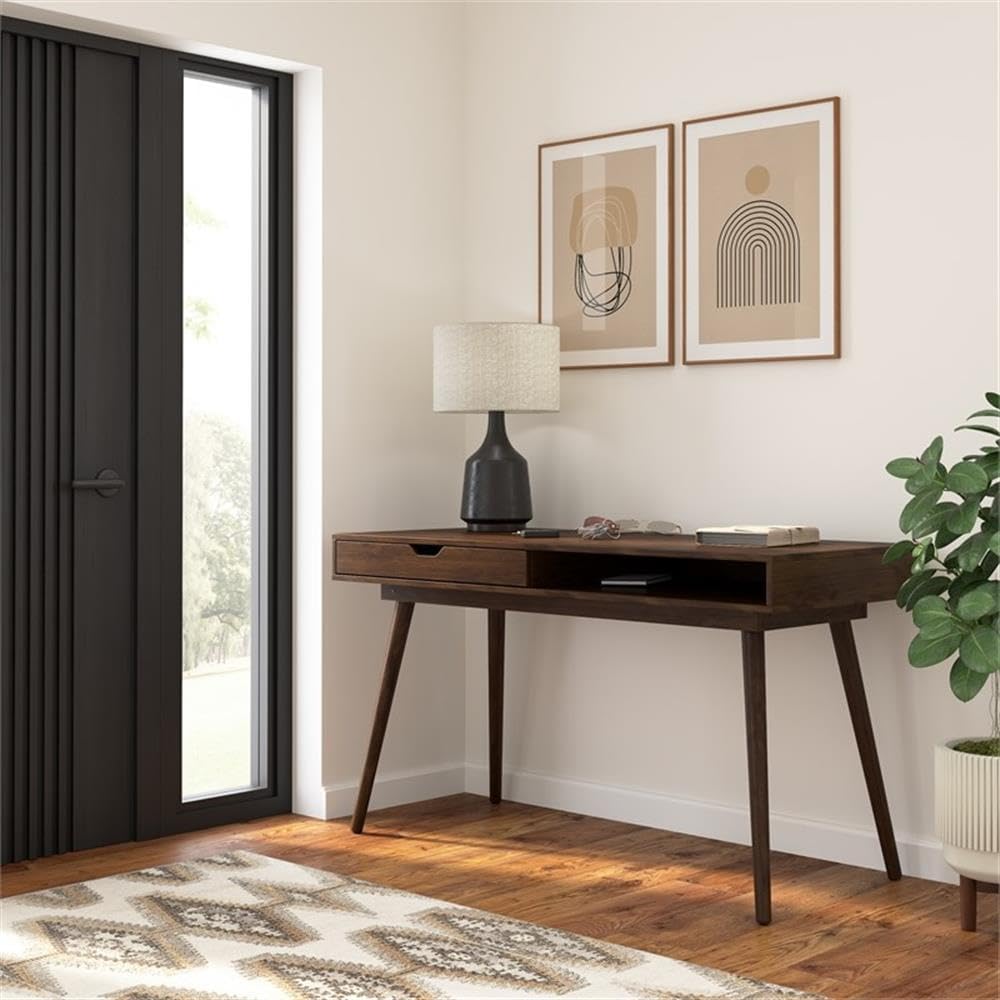 Bush Furniture Nora 54W Writing Desk in Dark Walnut | Computer Table for Home Office Workspace or Entryway