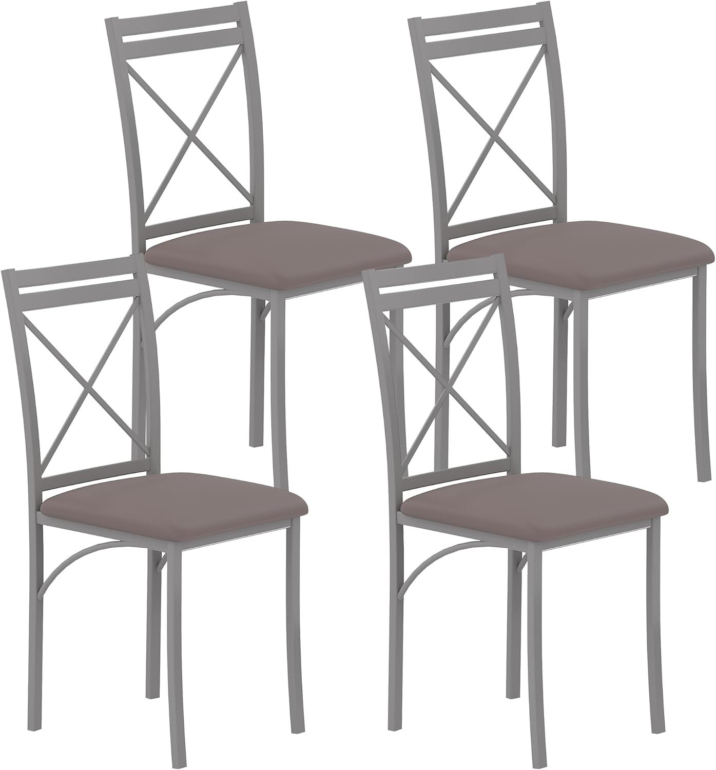 VECELO Metal Dining Chairs Set of 4, Steel Legs and PU Leather Cushion Seats for Kitchen, Living Room, Grey