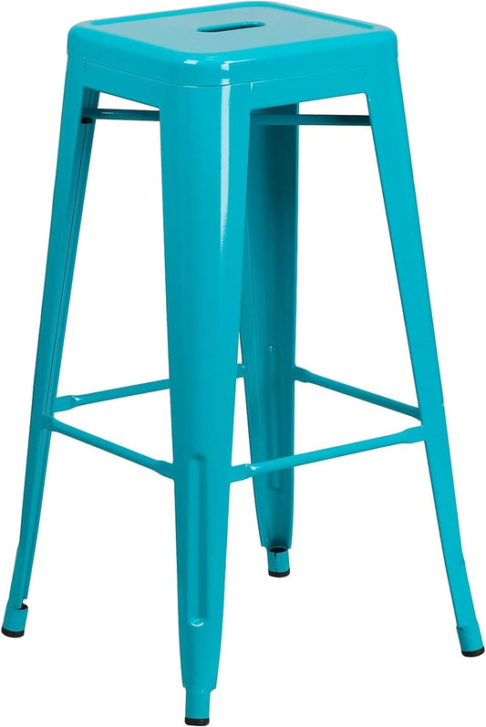 Flash Furniture Commercial Grade 30" High Backless Crystal Teal-Blue Indoor-Outdoor Barstool