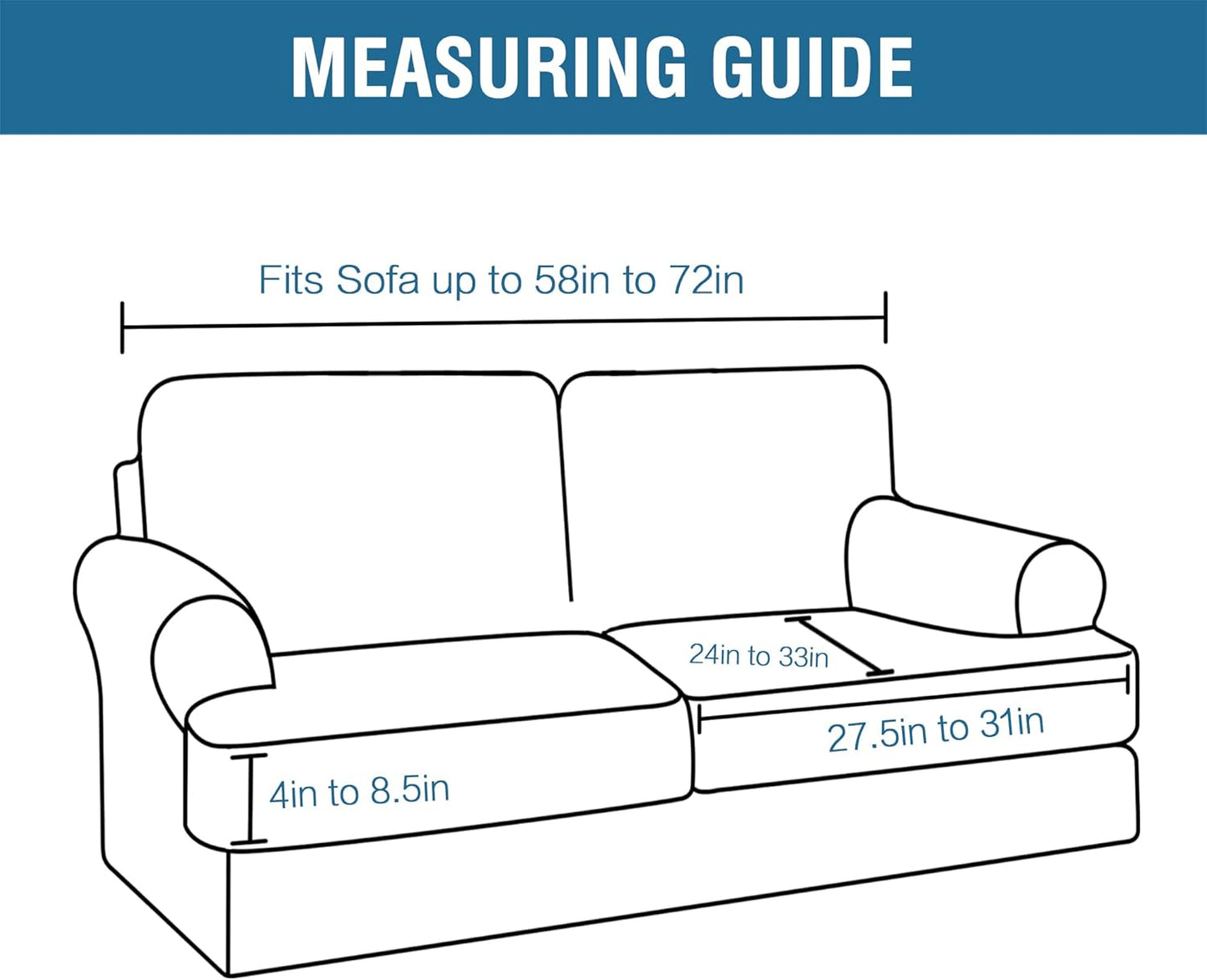 H.VERSAILTEX Sofa Cover 3 Piece T Cushion Loveseat Slipcovers Thick Velvet Couch Cover Furniture Protector Stretch T Cushion Sofa Covers for 2 Cushion Couch with 2 Individual T Cushion Covers, Black