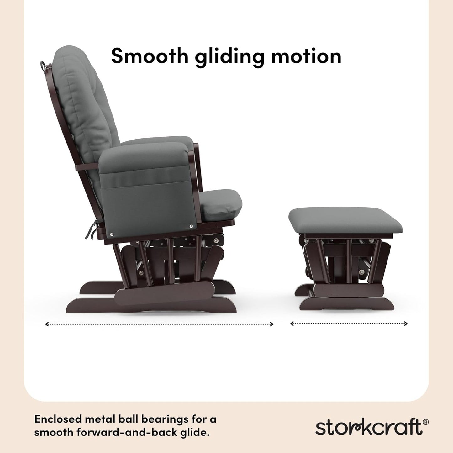 Storkcraft Premium Hoop Glider & Ottoman (Espresso/Gray) — GREENGUARD Gold Certified Nursery Glider, Solid Wood Craftsmanship, Smooth-Gliding Nursery Chair and Ottoman, Award-Winning