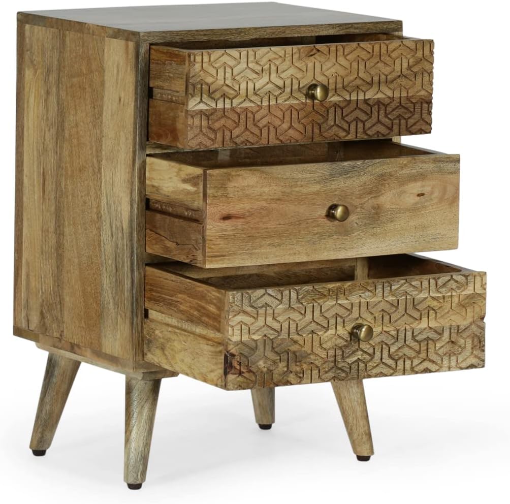 Christopher Knight Home Lytle Handcrafted 3 Drawer Nightstand - Mango Wood - Natural