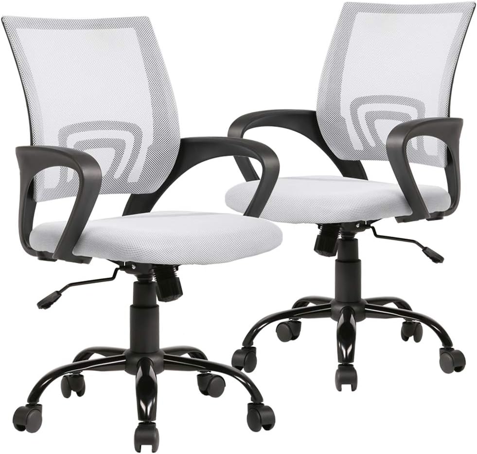 Office Chair Mid Back Desk Chair1 Ergonomic Mesh Computer Gaming with Larger Seat, Executive Height Adjustable Swivel Task with Lumbar Support Armrest for Women Adults Women, Men White