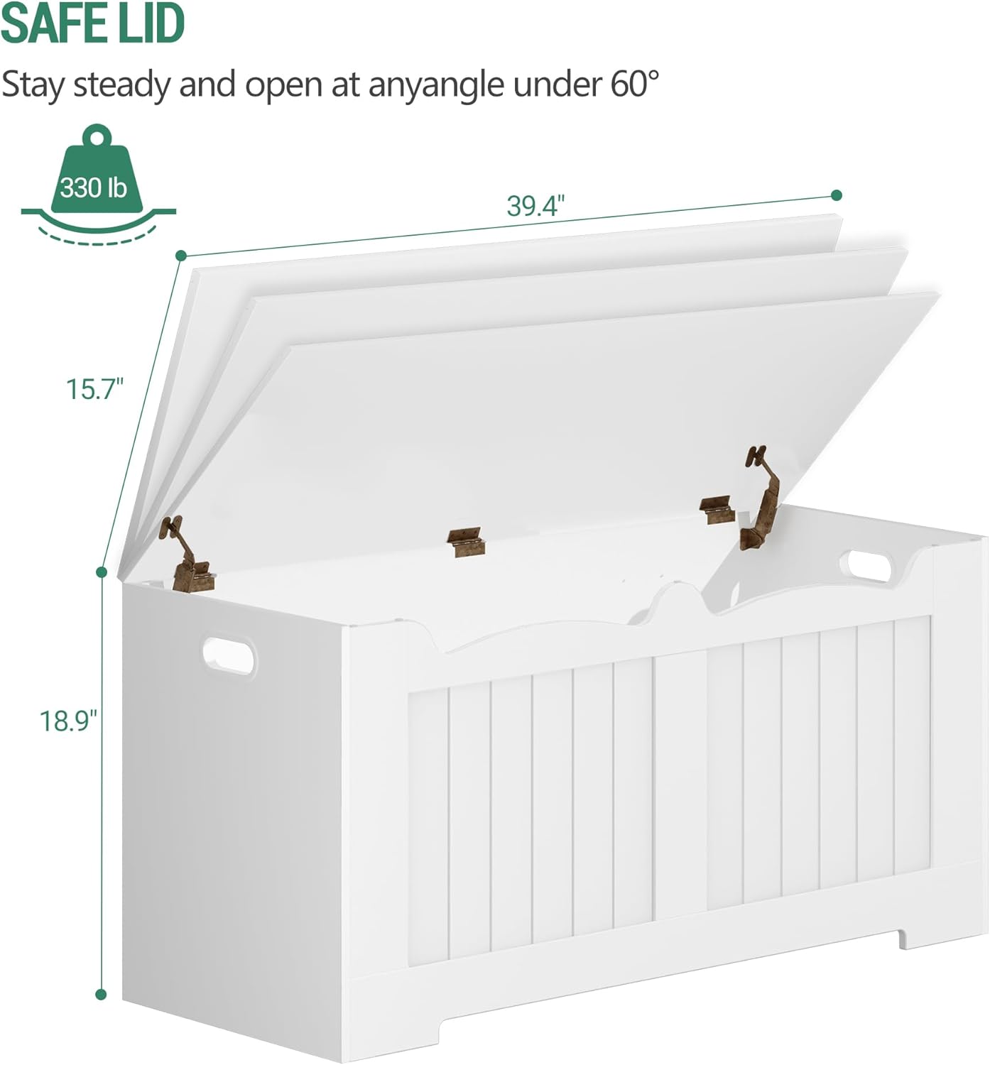 39.4" Storage Chest, Storage Bench Trunk with 2 Safety Hinges, Wooden Box, Lift-Top Chest Organizer, Shoe Bench for Entryway, Bedroom, Living Room, White 01003XSB