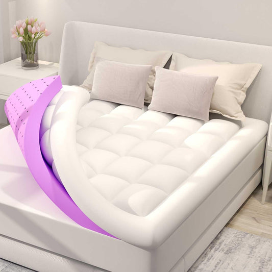 BDEUS Dual Layer 5 Inch Memory Foam Mattress Topper Twin Size, 2 Inch Gel Memory Foam Plus 3 Inch 1450 GSM Down Alternative Quilted Pillow Top Mattress Pad Cover,White