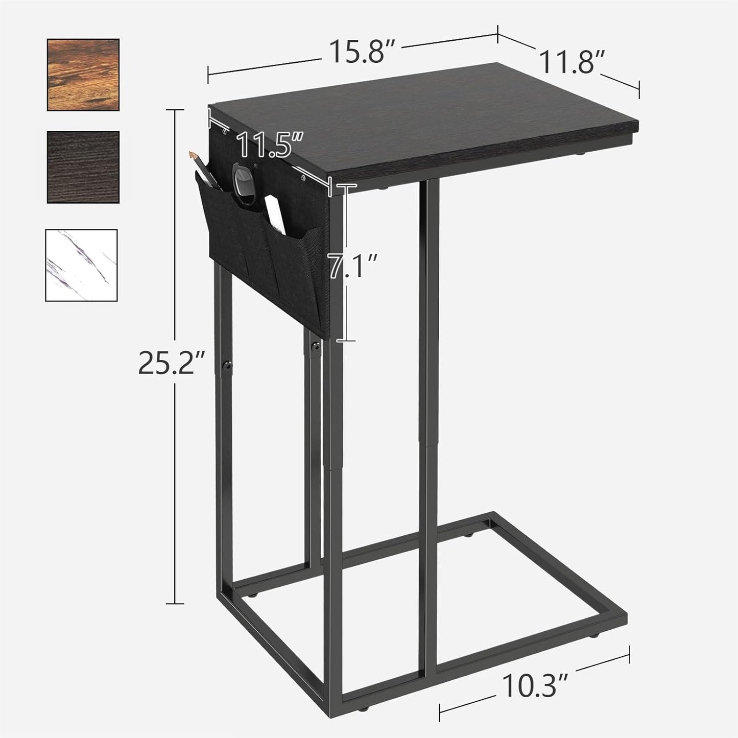 C Shaped End Table Set of 2, Side Table for Living Room, Couch Tables That Slide Under, TV Tray Snack Table for Sofa, Black