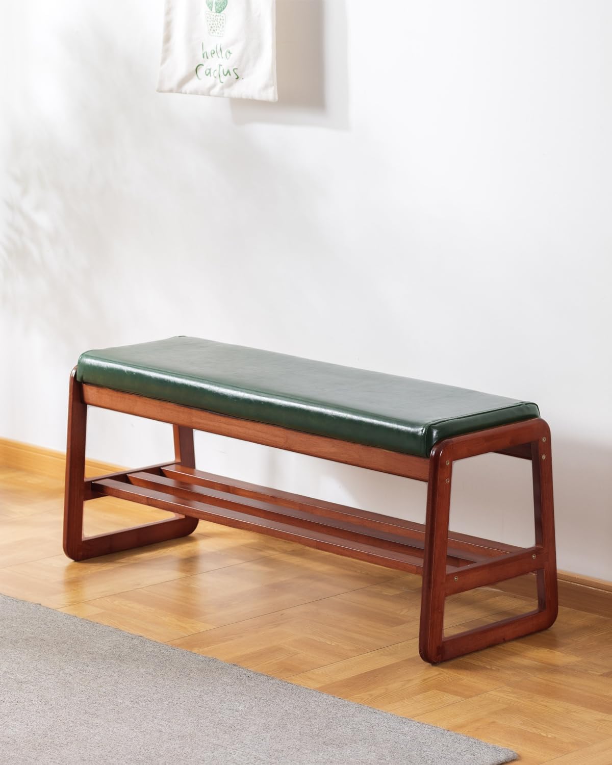 Shoe Rack Bench, Solid Wood Entryway Bench(Green-39.4")