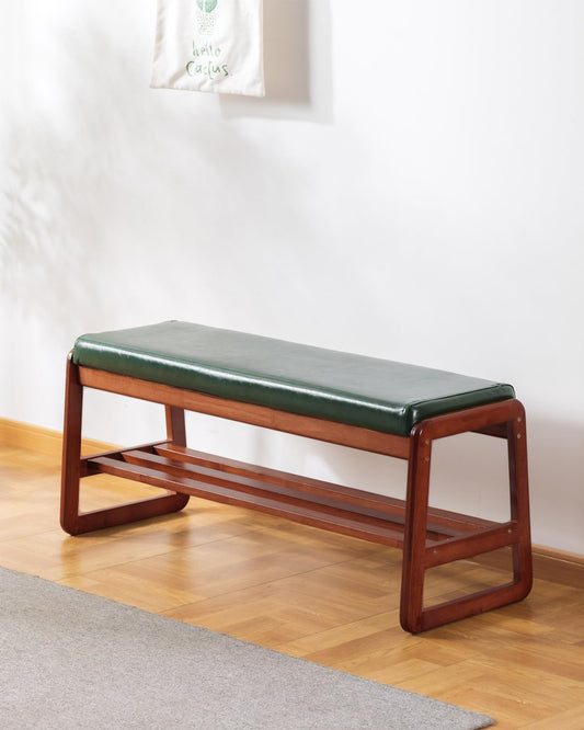 Shoe Rack Bench, Solid Wood Entryway Bench(Green-39.4")