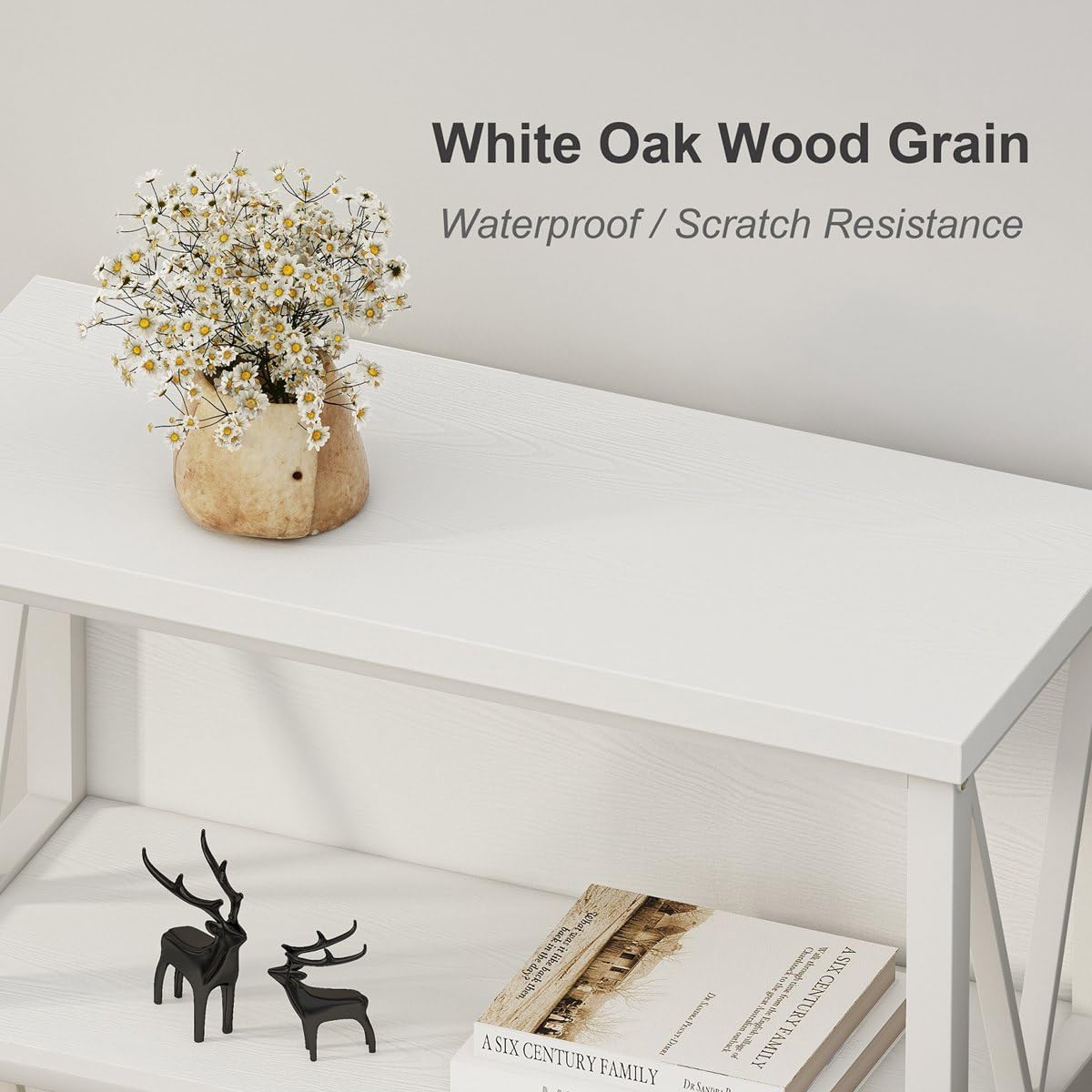 FATORRI Small Bookshelf for Small Space, Short Rustic Low Bookcase, Modern Wood and Metal Book Shelf and Narrow Book Case for Living Room, Hallway (White Oak)