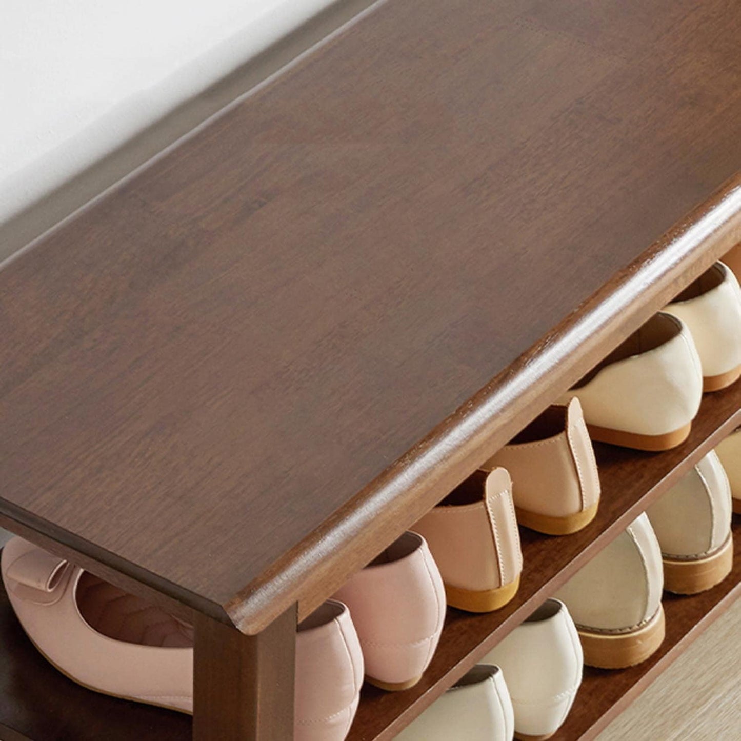 Shoe Bench with Storage for Entryway, 48", Shoe Rack Bench with 3-Tier Organizer Shelf for Hallway, Bedroom, Living Room, Solid Wood, Holds Up to 550Lbs, Dark Brown