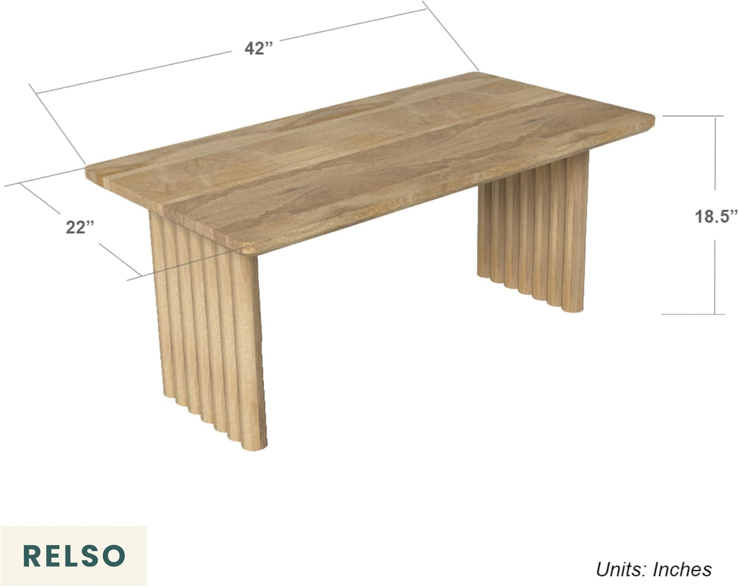 Bambos Coffee Table | Sold Mango Wood Center Table with Natural Finish | Handcrafted Accent for Living Room, Modern Decor, Apartment or Office | Bamboo Inspired Legs, Easy Assembly, Durable, Compact