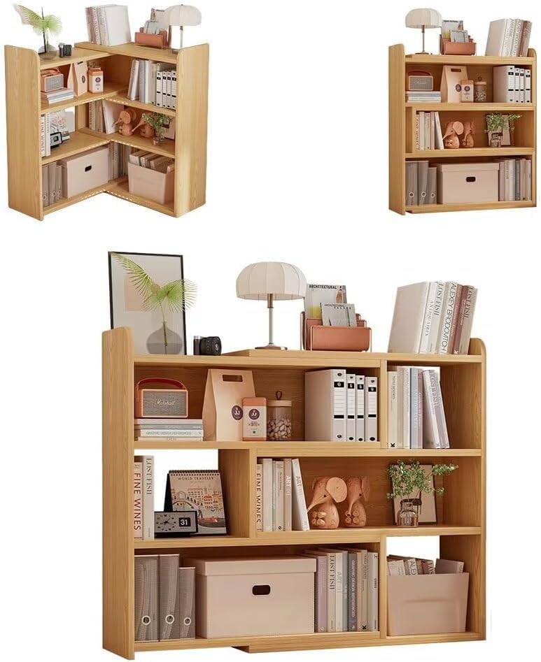 Wooden Extendable Shelf Bookcase - 3-Tier Ladder Short Bookshelf for, Multi-Scene Use for Living Room, Bedroom, Home Office (Oak)