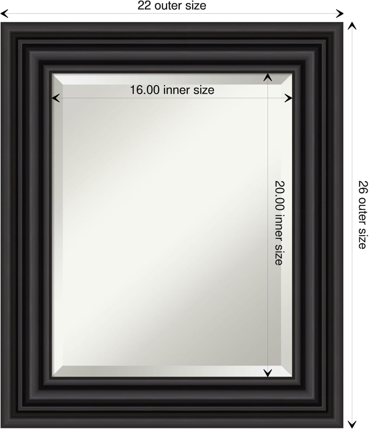 Amanti Art Black Bathroom Mirror for Over Sink, 26x22 Colonial Black Rectangle Vanity Mirror, Small Traditional Frame, Hangs Horizonally and Vertically, Bathroom Wall Decor, Beveled Edge