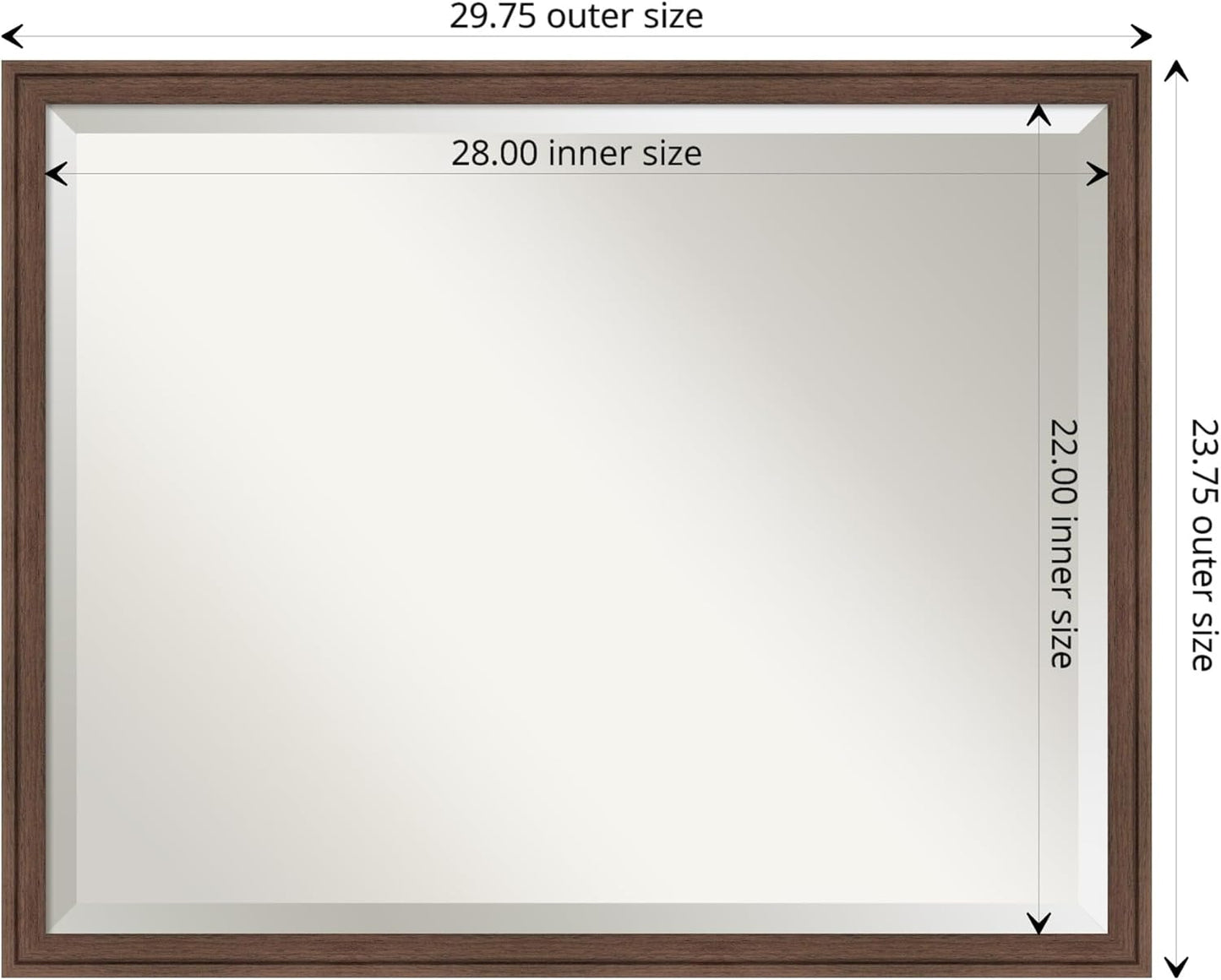 Amanti Art Brown Wall Mirror 24x30 Florence Medium Brown Rectangle Bathroom Mirror for Wall Decor Living Room, Large Casual Frame, Hangs Horizonally and Vertically, Bathroom Decor, Beveled Edge