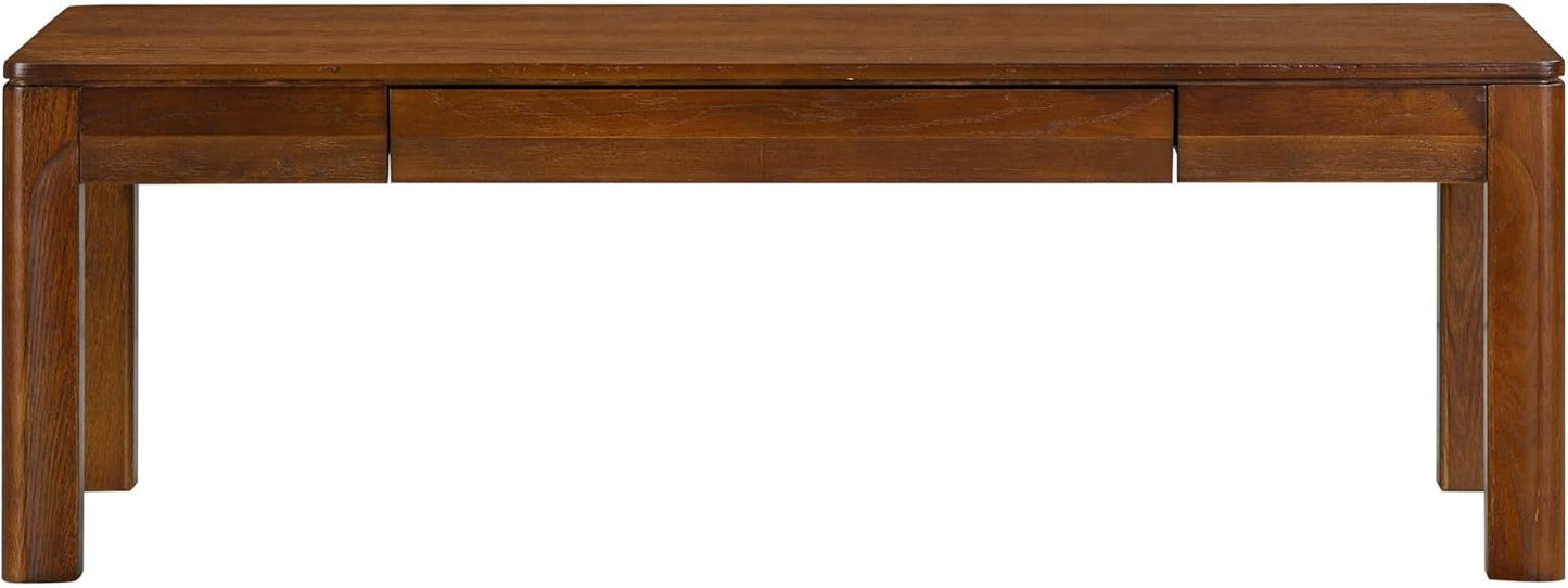 NTC Flow Modern Wooden Rectangle Coffee Table with Hidden Drawer – Waterproof & Heat Resistant, Dark Walnut