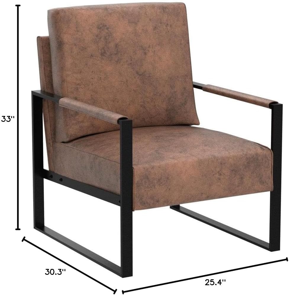 Container Furniture Classic Mid Century Modern Accent Chair with Durable Square Metal Frame, Armchair for Living Room, Bedroom, Home Office in Spotted Microfiber Upholstery, Light Brown