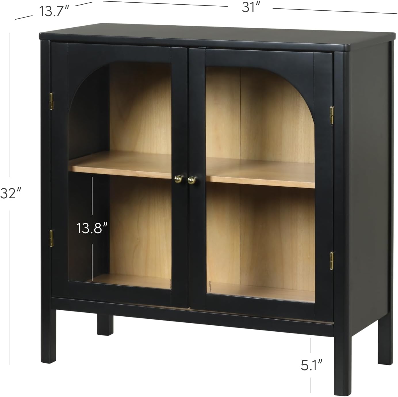 Nathan James Mason Storage Cabinet, Free Standing Accent Sideboard Buffet, Credenza with Glass Doors and Adjustable Shelf in Black Oak Wood for Dining Room, Entryway and Living Room, Clear Glass/Black