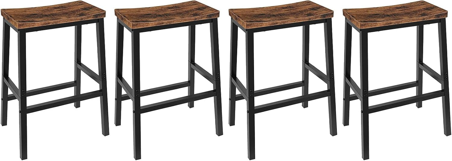 HOOBRO Bar Stools Set of 4, Counter Height Bar Stools, 23.6'' Bar Chairs, Saddle Stools with Footrests, Industrial Barstools for Dining Room, Kitchen, Bar, Rustic Brown and Black BF02MDP401