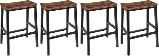 HOOBRO Bar Stools Set of 4, Counter Height Bar Stools, 23.6'' Bar Chairs, Saddle Stools with Footrests, Industrial Barstools for Dining Room, Kitchen, Bar, Rustic Brown and Black BF02MDP401