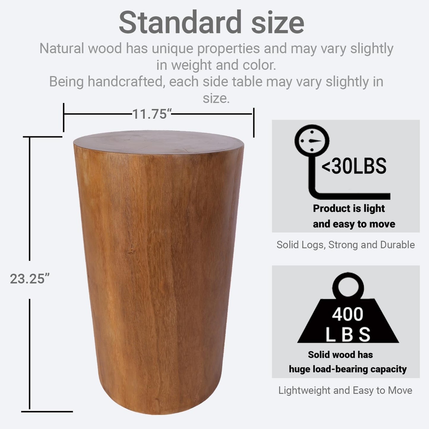Athaliah Wooden Tree Stump End Table, 23.25" Paulownia Wood Hand Carved Rustic Wood Side Table, Wood Stump for Plant Stand Decor Nightstands Stool Indoor Outdoor