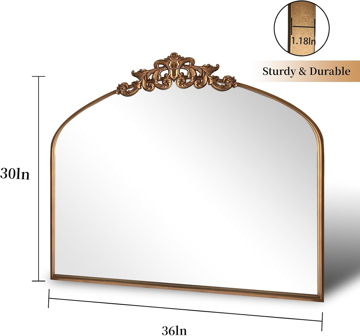 WAMIRRO Ornate Gold Mirror,Vintage Arched Baroque Antique Mirorrs for Living RoomHallwayFireplaceBathroomEntryway 36"X30"