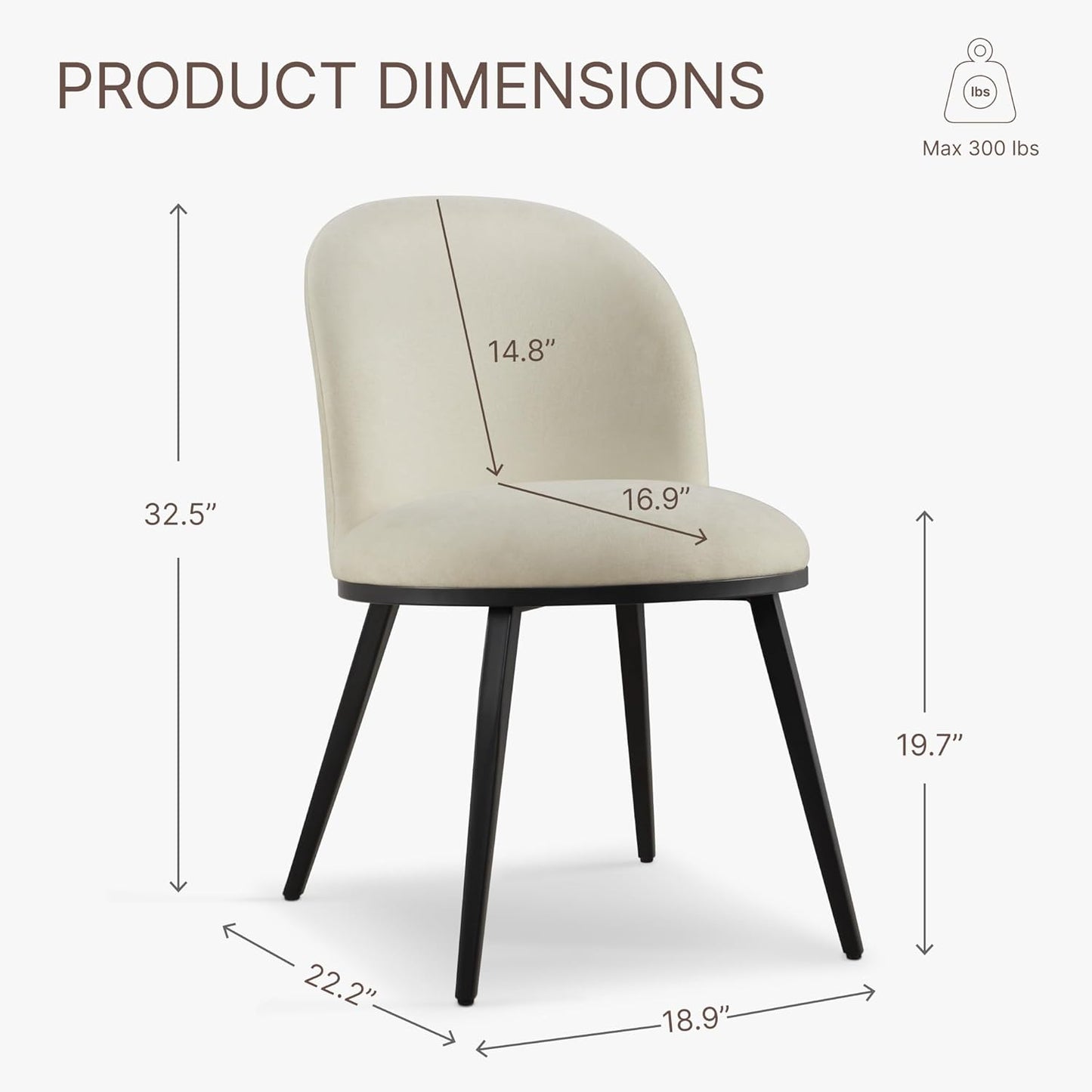 Dining Chairs Set of 2, Fabric Upholstered Dining Room Chairs with Ergonomic Backrest & Metal Legs, Modern Kitchen Side Chairs for Home, Restaurant, and Café, Sand