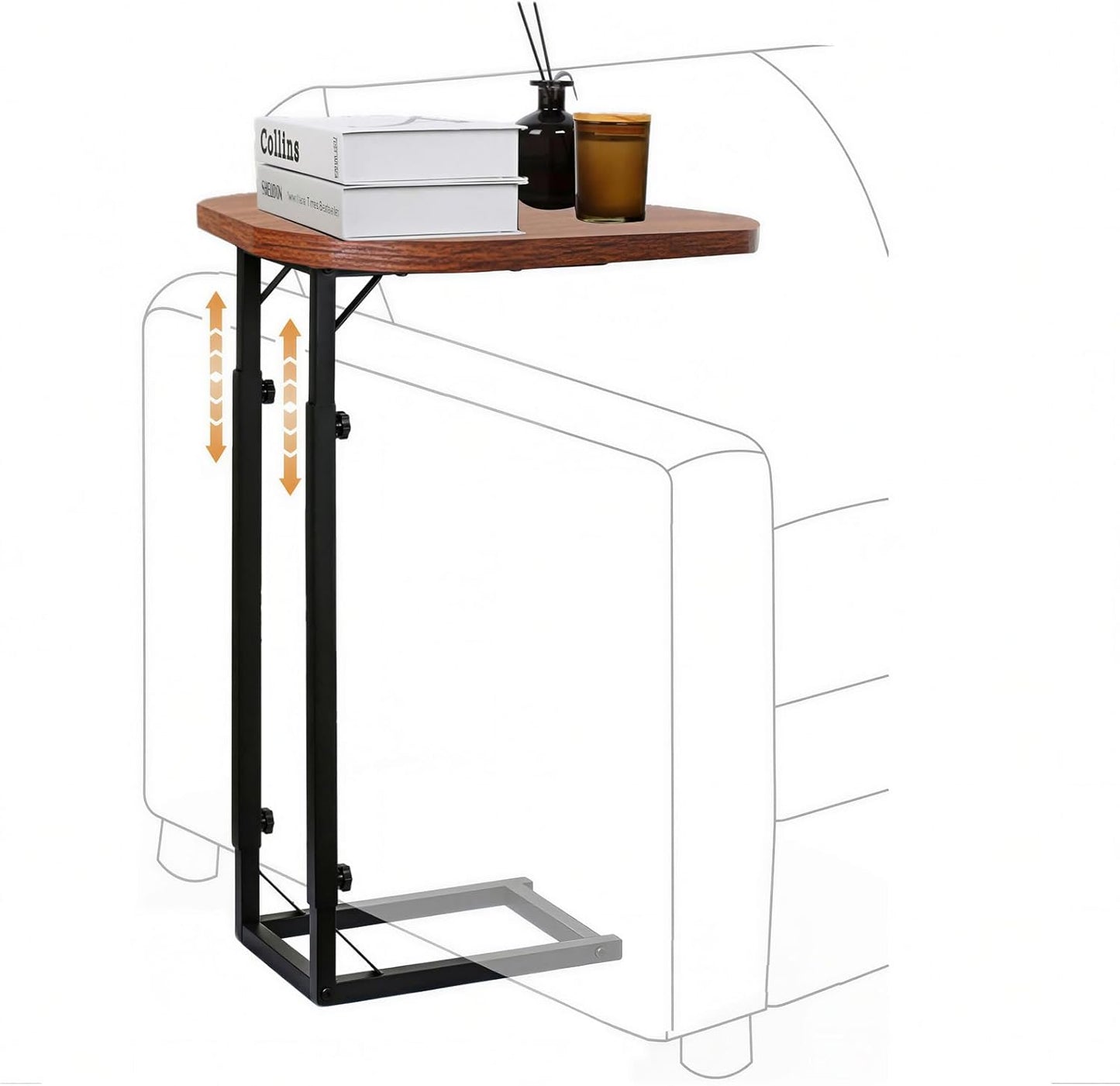 Premium Adjustable C-Shaped End Table for Couch, Mini Side Tables for Sofa, Small Coffee Table with Metal Frame, Beautiful and Practical Sidekick for Your Living Room, Bedroom, Bedside, Rustic Brown