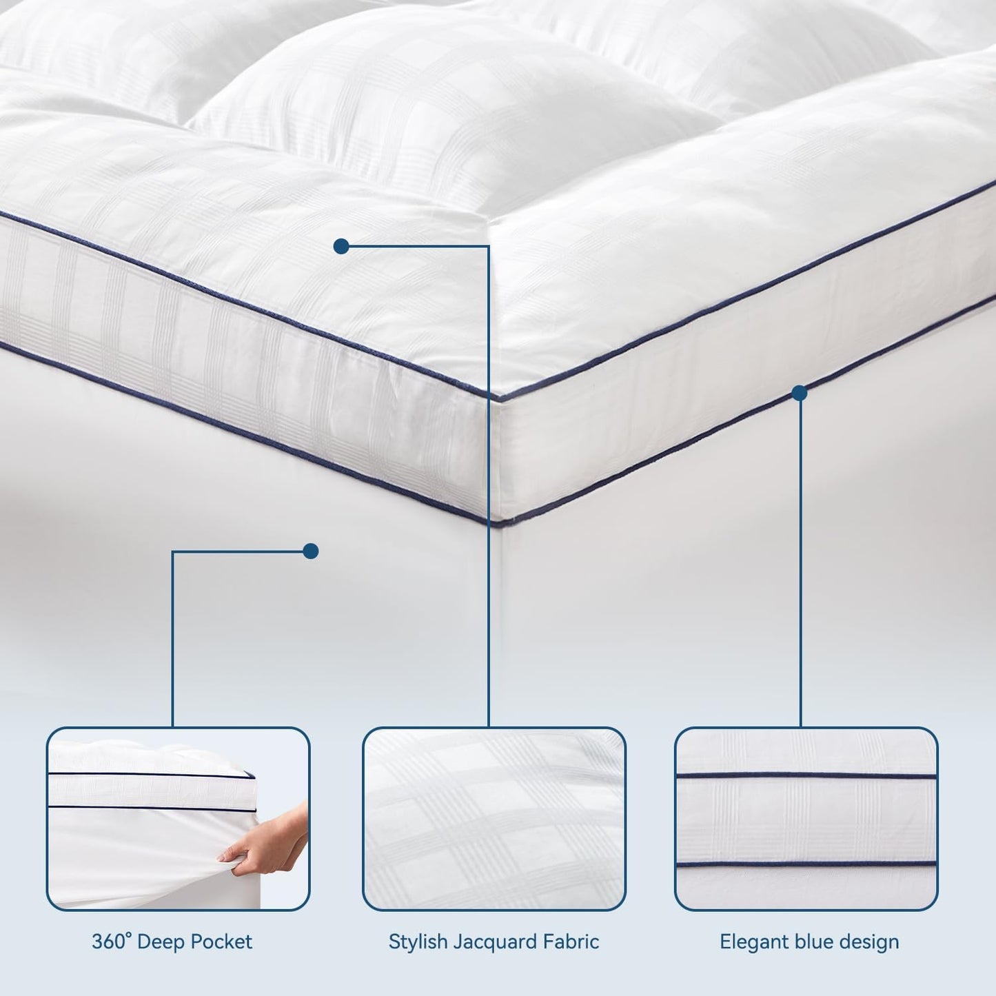 ELEMUSE California King Cooling Mattress Topper, Extra Thick 1300gsm Mattress Pad for Back Pain, Plush 500TC Cotton Pillow Top with Deep Pocket, Overfilled with Mixed Advansa Down Alternative Filling