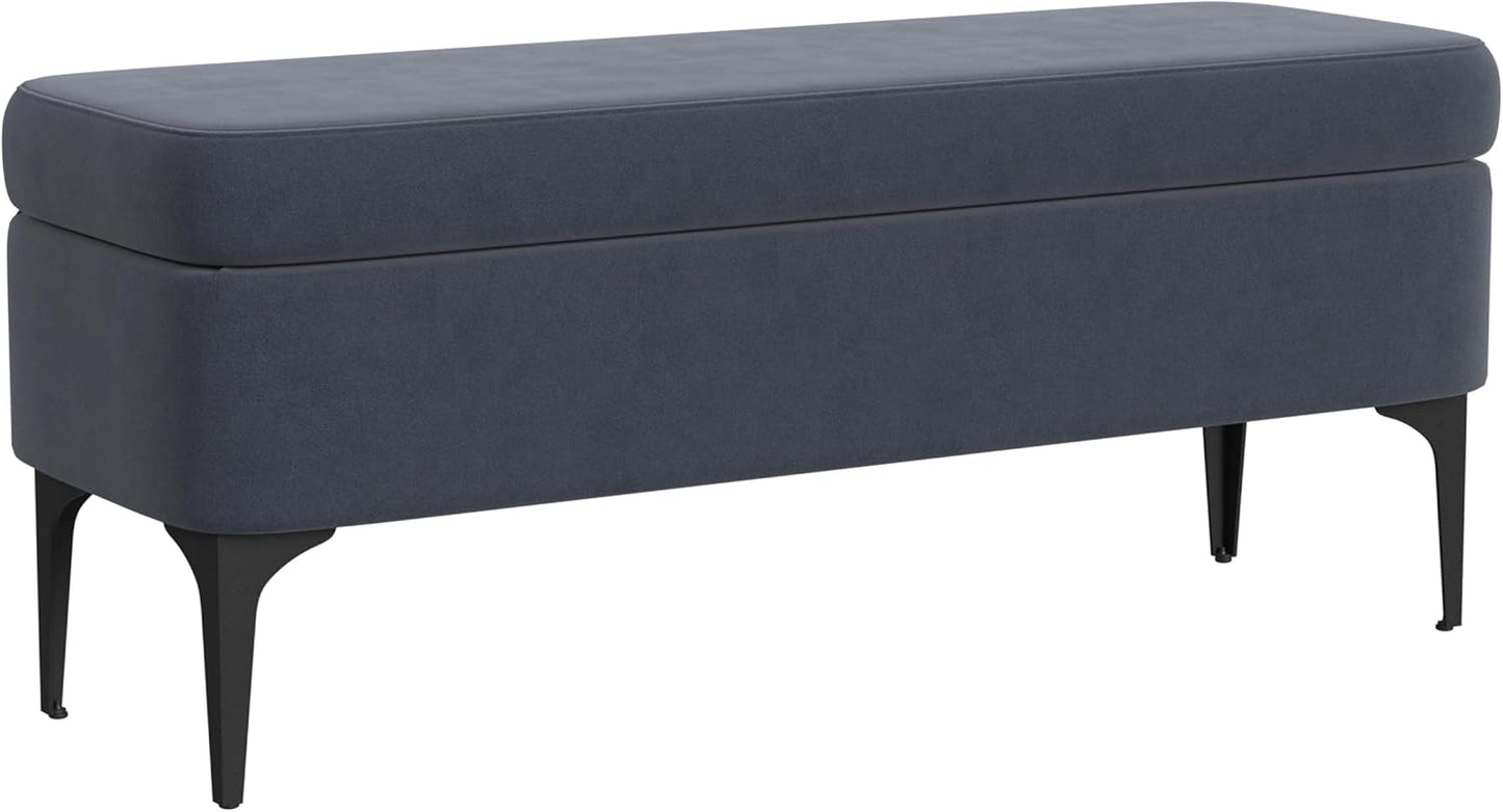 HomePop Upholstered Storage Bench with Metal Leg Home Décor|Bench with Storage for Living Room & Entryway - Blue Velvet