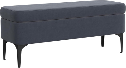 HomePop Upholstered Storage Bench with Metal Leg Home Décor|Bench with Storage for Living Room & Entryway - Blue Velvet