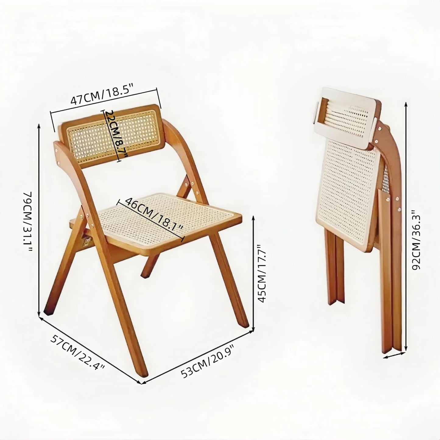 Simple Rattan Dining Chair Set of 2, Foldable Lounge Chair, Suitable for Living Room, Dining Room, Bedroom Desk Office Chair. (Cherry Color Set of 2)