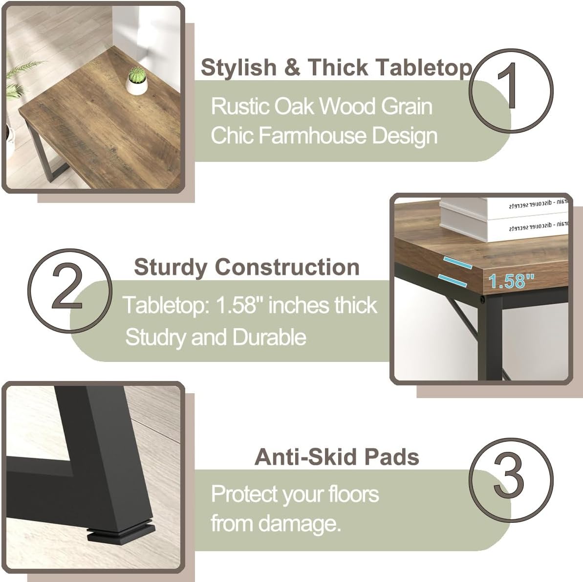 FOLUBAN Modern Home Office Desk, Rustic Wood and Metal Computer Desk, Industrial Study Writing Gaming Table Workstation, Vintage Laptop PC Desk, Oak 47 Inch