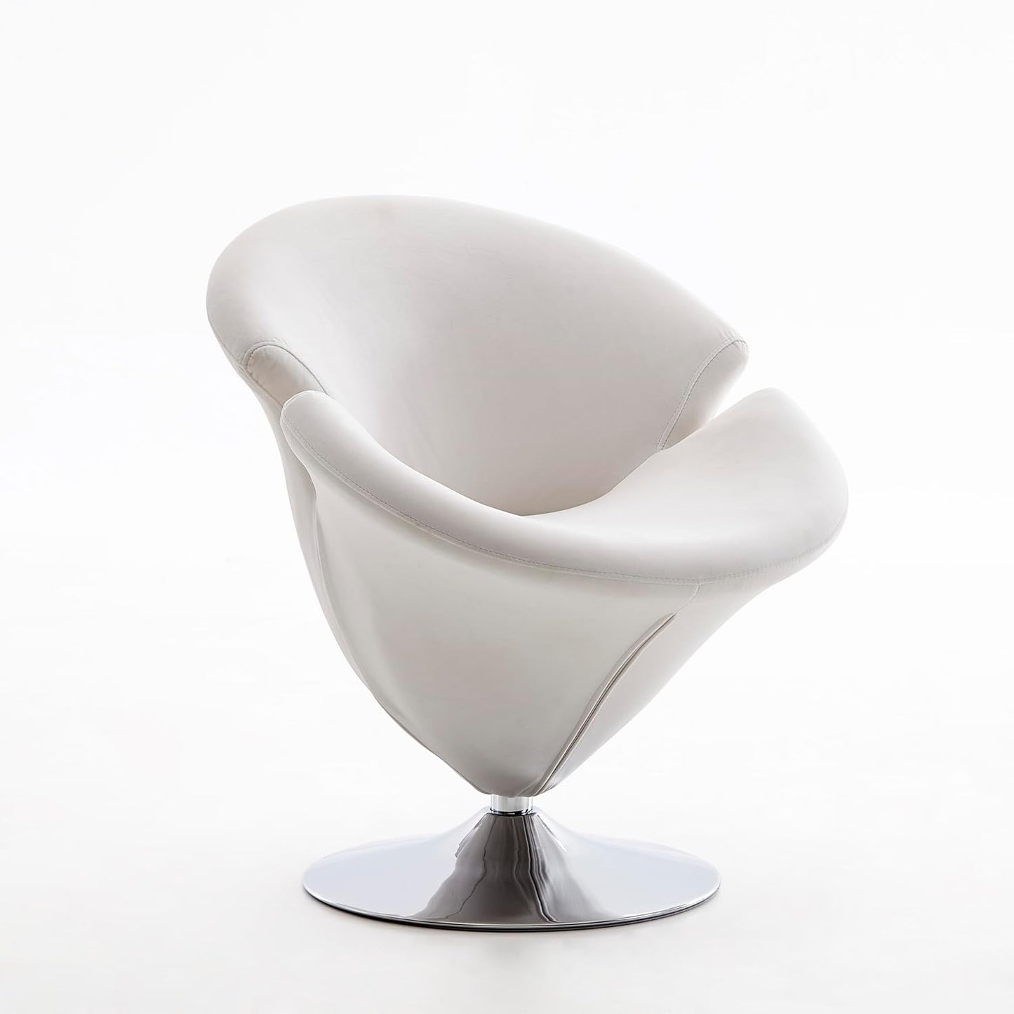Manhattan Comfort Tulip Swivel Accent Chair Set of 2 with 360° Turn, Modern Flower Inspired Design, Soft Velvet Upholstery, Polished Chrome Base, No Assembly Required, 300 Lbs Capacity, White